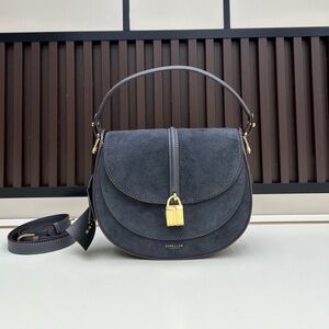 DeMellier Navy Suede Saddle Bag with Gold Hardware and TopHandle